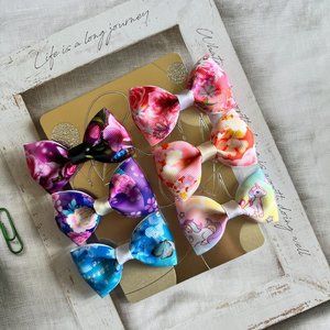 🎀HANDMADE🎀 Set of 6 Lovely Floral Print Hair Bow Clips for Girls,  2.75"x1.5"